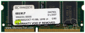16MB 144p PC66 8c 2x8 SDRAM SODIMM, Samsung, BBL,