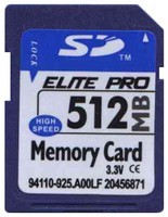 512MB 9p SD Secure Digital Card 14/3 MBs 96x Elit