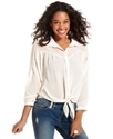 Juniors Top, Long Sleeve Button-Down Blouse