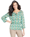 Top, Three-Quarter-Sleeve Printed Peasant