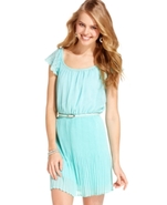 Juniors Dress, Cap Sleeve Pleated Lace