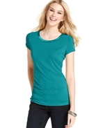 Petite Top, Short-Sleeve Satin-Trim Tee
