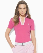 Top, Open-Placket Short-Sleeve Polo