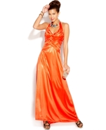 Juniors Dress, Halter Woven-Front Gown