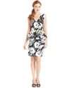 Dress, Cap-Sleeve Belted Printed Peplum