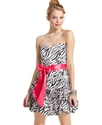 Juniors Dress, Strapless Animal-Print Flared
