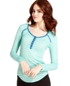 Juniors Top, Long Sleeve Pointelle-Knit Henley