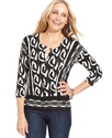 Sweater, Three-Quarter-Sleeve Printed Cardigan