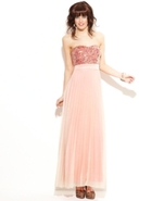 Juniors Dress, Strapless Sequin Pleated Gown