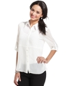 Juniors Top, Three-Quarter Sleeve Sheer Button-Dow