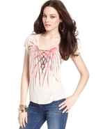 GUESS Top, Short-Sleeve Scoop-Neck Painterly-Print