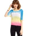 Juniors Top, Short Sleeve Printed Fringe-Back