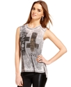 Juniors Top, Sleeveless Graphic Muscle Tee