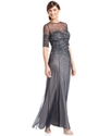 Dress, Elbow-Sleeve Sequined Beaded Gown