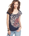 Top, Short-Sleeve Scoop-Neck Printed Tee