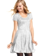 Juniors Dress, Sleeveless Textured Metallic A-Line