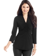 Petite Top, Three-Quarter-Sleeve Ruched