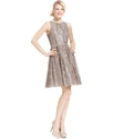 Petite Dress, Sleeveless Belted Metallic Lace A-Li