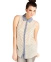 Juniors Top, Sleeveless Zigzag-Print Button-Down