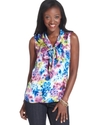 Petite Top, Sleeveless Printed Bow Blouse