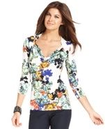 Top, Three-Quarter-Sleeve Floral-Print