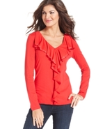 Signature Top, Long-Sleeve Studded Ruffle