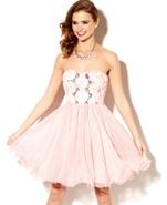 Juniors Dress, Strapless Rosette Tulle