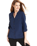 Petite Blouse, Long-Sleeve Button-Down