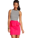 Juniors Dress, Sleeveless Striped Peplum