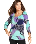 Petite Top, Three-Quarter-Sleeve Status-Print