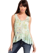 Juniors Top, Sleeveless Floral-Print Lace