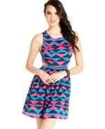 Juniors Dress, Sleeveless Geometric-Print Cutout