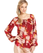 Top, Long-Sleeve Scoop-Neck Floral-Print