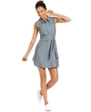 Juniors Dress, Sleeveless Polkadot-Print Chambray