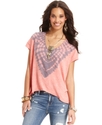 Top, Short-Sleeve V-Neck Tie-Dye Tee