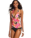 Swimsuit, Halter Ruched Bright Floral Tankini Top 