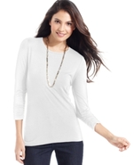 Petite Top, Three-Quarter-Sleeve Ruched Tee