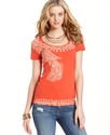 Top, Short-Sleeve Scoop-Neck Peacock-Print Tee