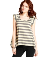 Juniors Top, Cap Sleeve Studded Striped