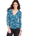 Top, Three-Quarter-Sleeve Printed Twist Front