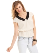 Juniors Top, Cap Sleeve Peter-Pan Collar
