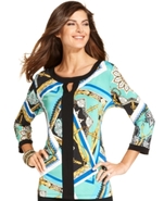 Petite Top, Three-Quarter-Sleeve Status-Print Tuni