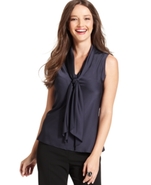 Top, Sleeveless Tie-Front Blouse
