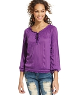 Juniors Top, Three-Quarter Sleeve Peasant