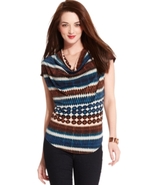 Top, Cap-Sleeve Printed Cowl-Neck