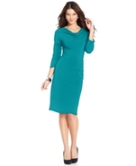 Petite Dress, Three-Quarter-Sleeve Cowl-Neck