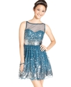 Juniors Dress, Sleeveless Sequin A-Line
