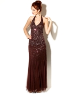Juniors Dress, Sleeveless Sequin Halter Gown