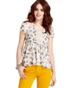 Juniors Top, Short Sleeve Printed High-Low