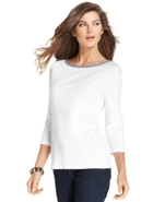 Signature Top, Three-Quarter-Sleeve Boat-Neck